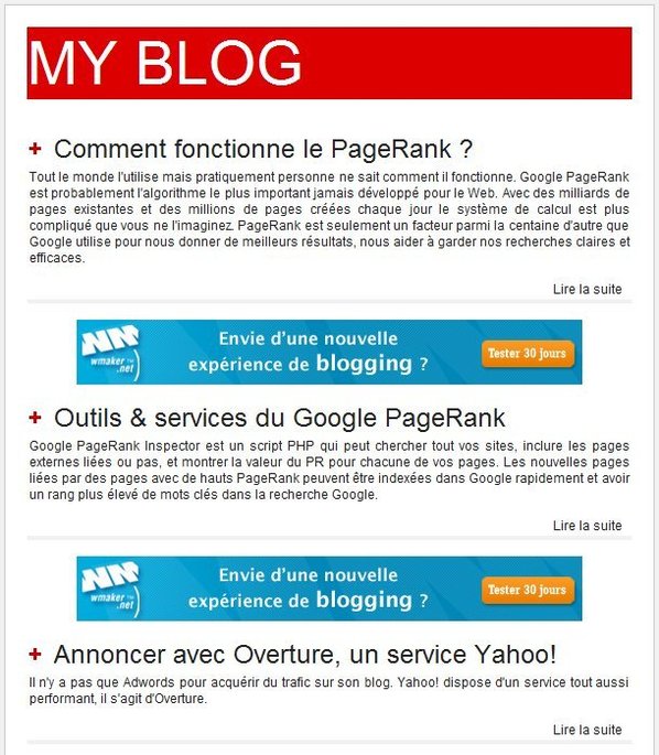 Insérez de la pub entre vos notes Insérez de la pub entre vos notes