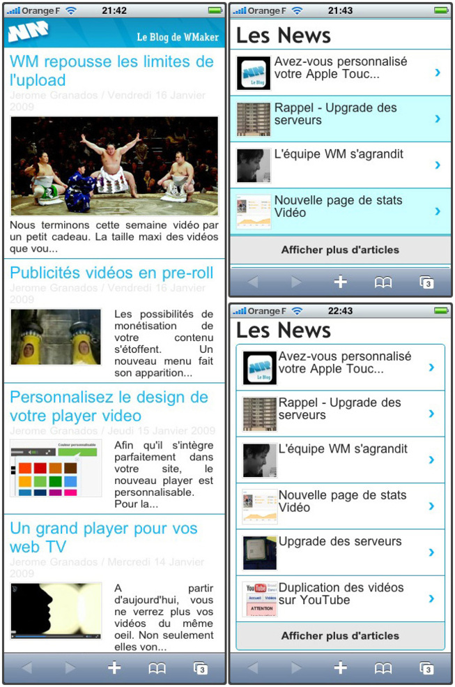 Version iPhone: les modules Une et Dernières actualités revisités Version iPhone: les modules Une et Dernières actualités revisités