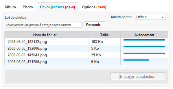 Envoi par lots des photos dans la Galerie Envoi par lots des photos dans la Galerie