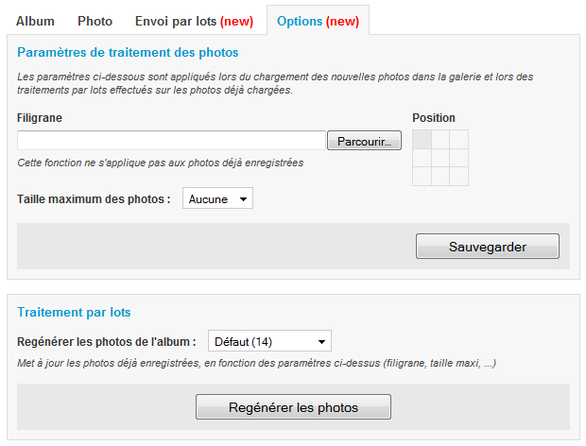 Envoi par lots des photos dans la Galerie Envoi par lots des photos dans la Galerie