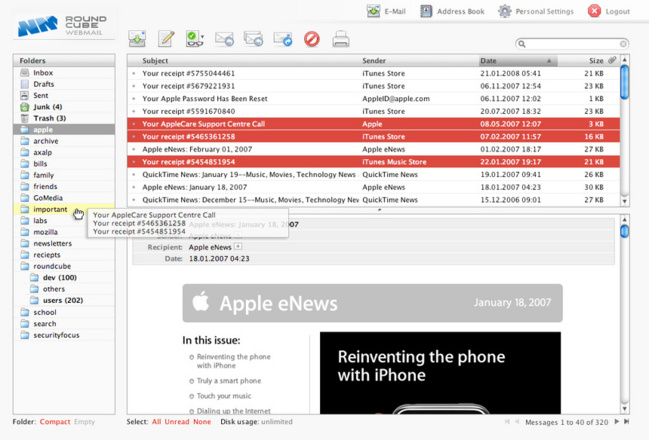 Mise à jour du webmail Mise à jour du webmail