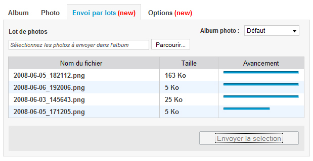 Envoi par lots des photos dans la Galerie Envoi par lots des photos dans la Galerie