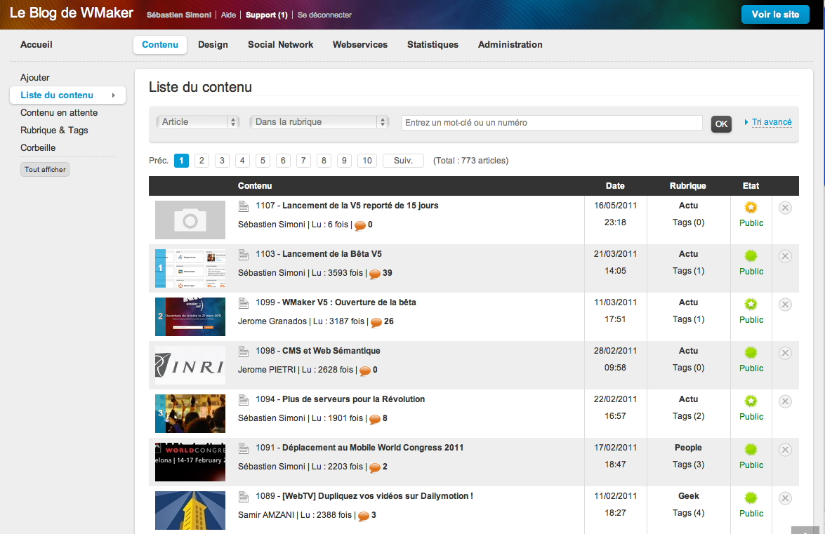 Liste des articles Liste des articles